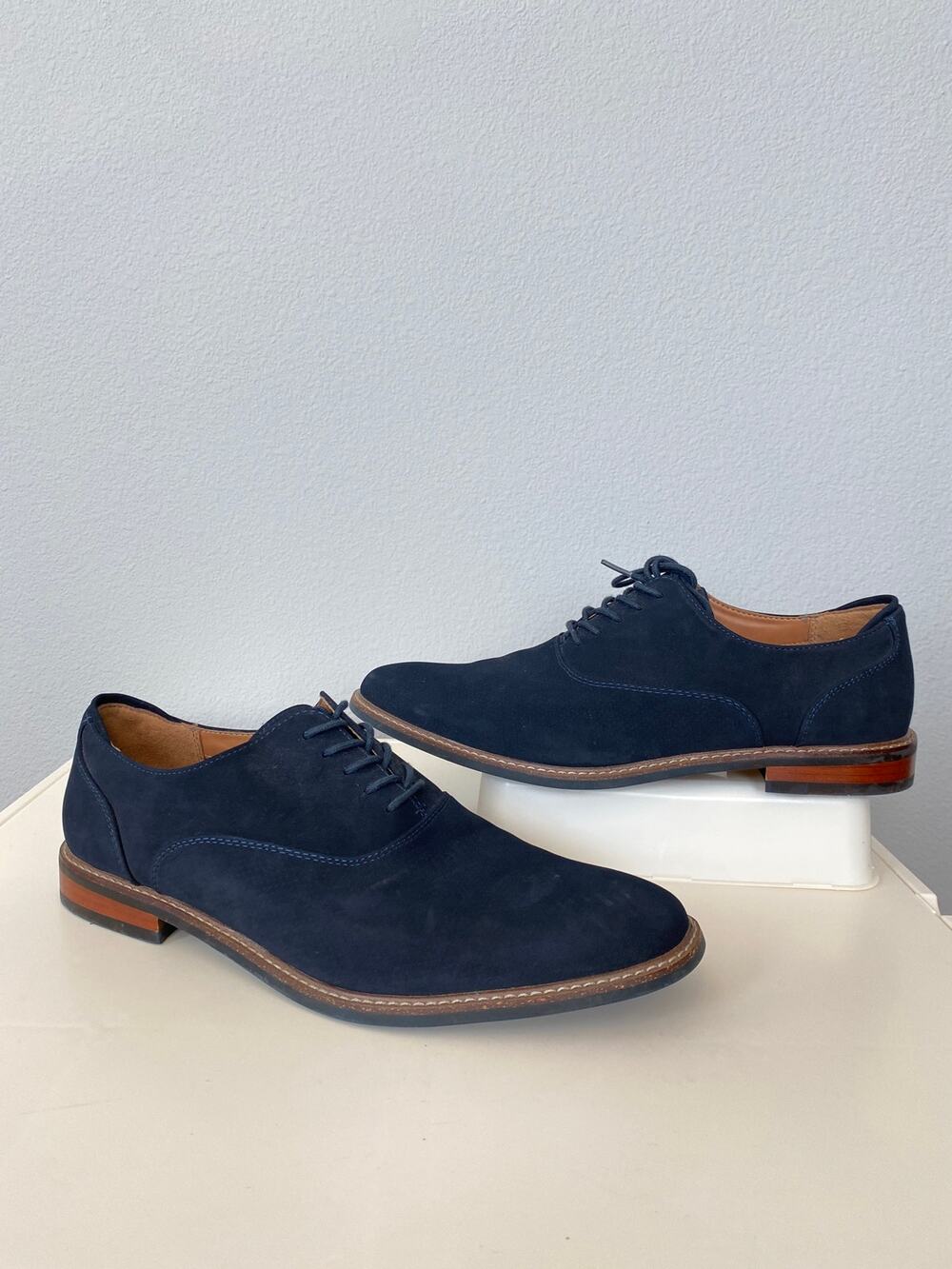 Call It Spring Men's 9.5 Navy Blue Vegan Oxford Derby Dress Shoes B.E.D Foam
